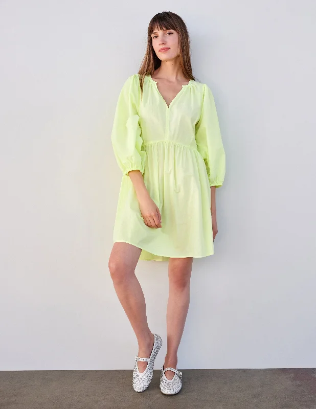 Silk Club Mini Dresses-Sundry Mini V-Neck Dress in Pigment Lime