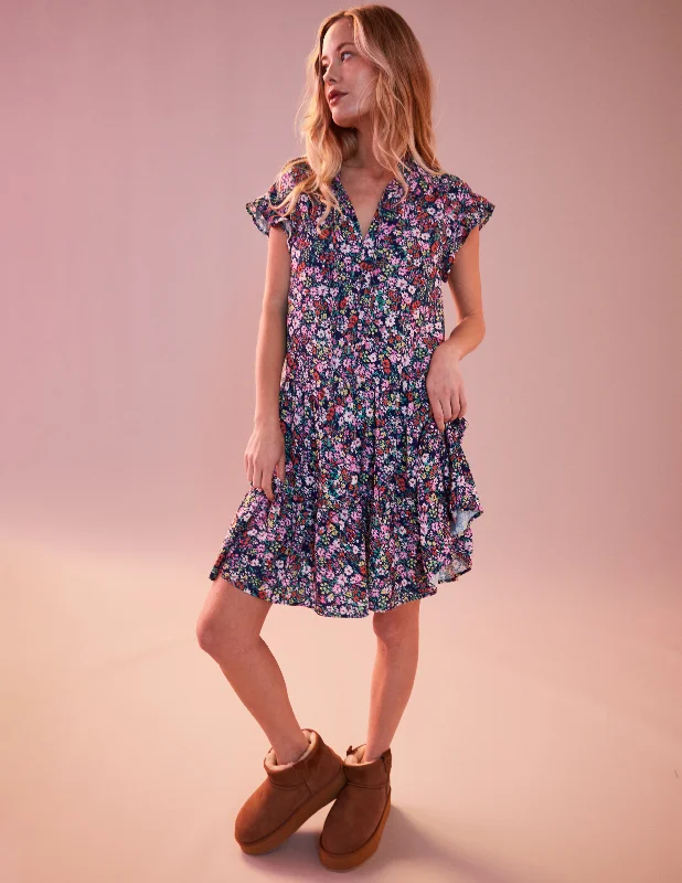 Polka Dot Boho Mini Dresses-Sundry Mini Field Dress in Deep Navy