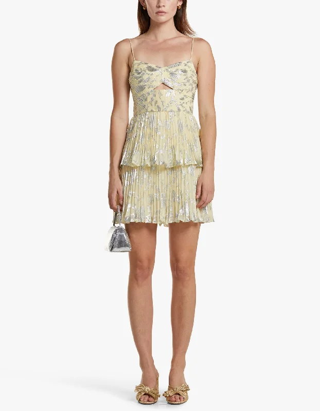 Beaded Beach Mini Dresses-Jacquard Mini Dress - Metallic Yellow