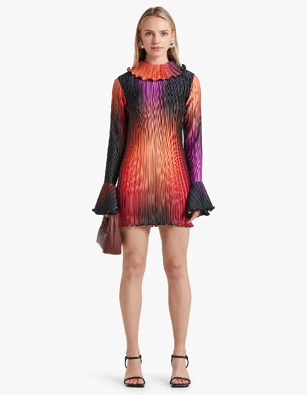 Knit Winter Mini Dresses-Gianni Sleeved Mini - Fire Ombre