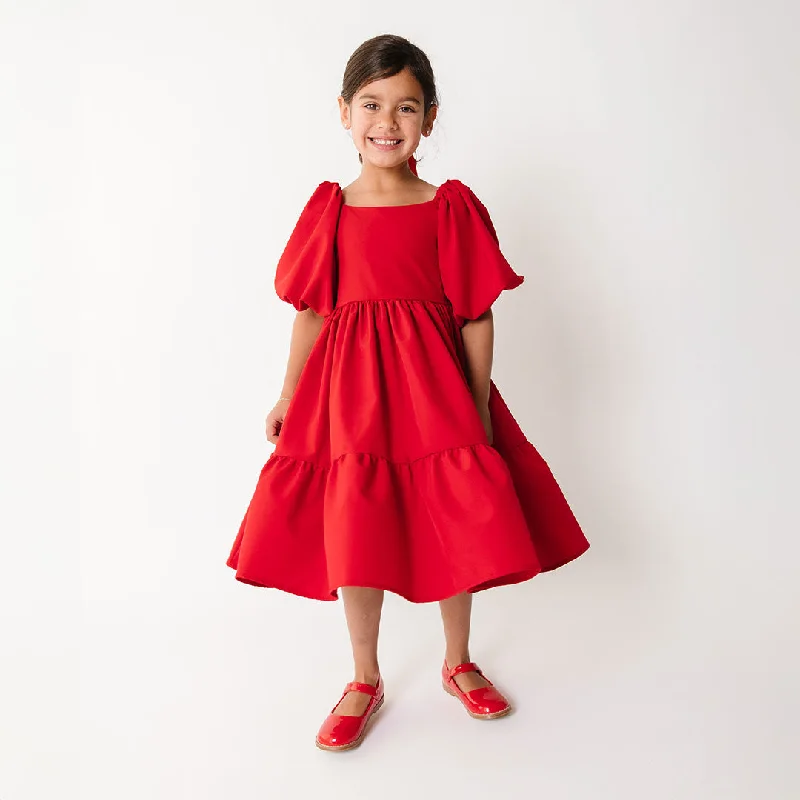 Cotton Red Mini Dresses-Mini Middleton Dress, Crimson