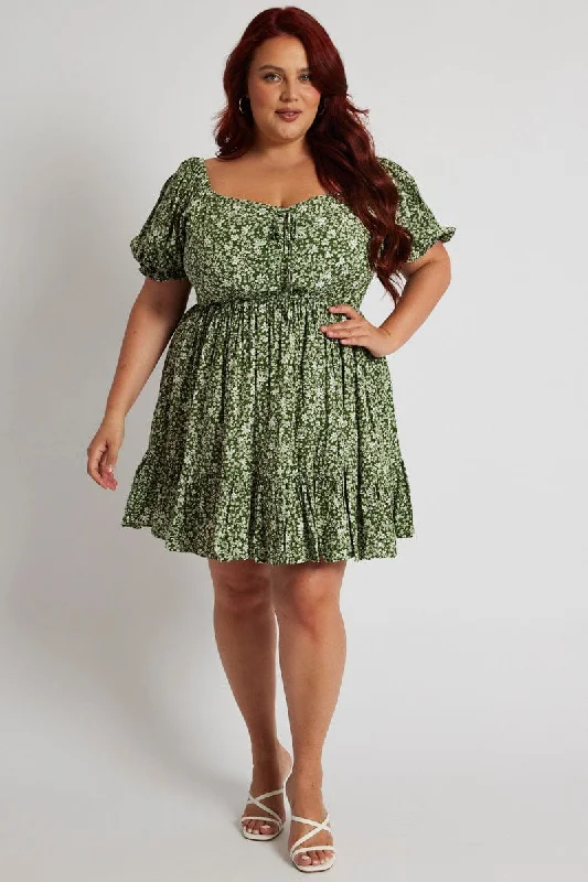 Lace Winter Mini Dresses-Green Tie Front Minidress