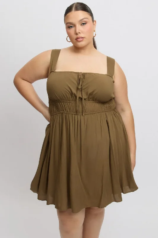 Maternity Club Mini Dresses-Brown Ruched Waist Mini Dress