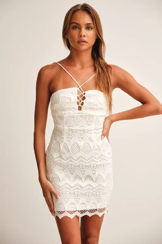 Designer Club Mini Dresses-Alyssa Lace Mini Dress White