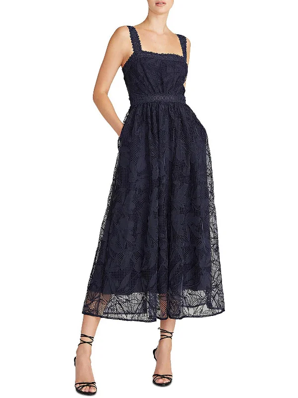 Denim Formal Midi Dresses-Womens Lace Midi Fit & Flare Dress