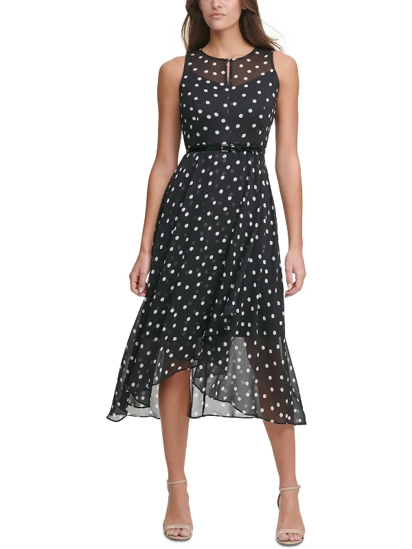 Green Boho Midi Dresses-Womens Sheer Polka dot Midi Dress