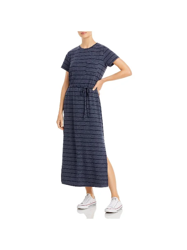 Satin Midi Dresses-Anders Womens Midi Stripe T-Shirt Dress