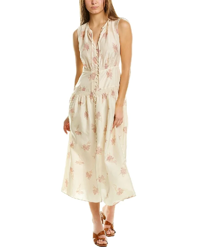 Winter White Midi Dresses-Rebecca Taylor Nora Floral Silk Midi Dress