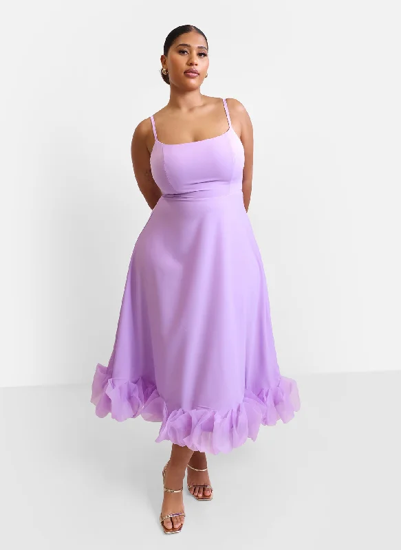 Floral Club Midi Dresses-Margot Ruffle Hem Midi A Line Dress - Lilac