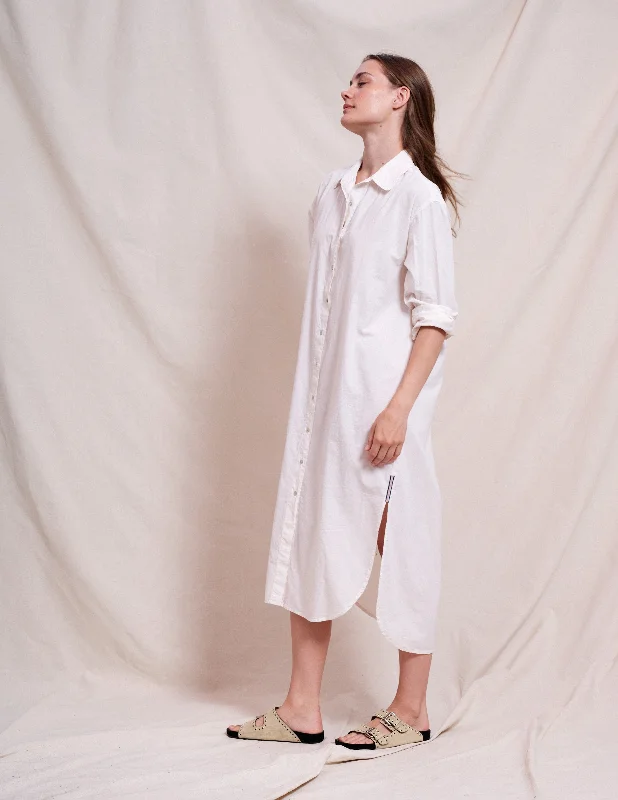 One Shoulder Party Midi Dresses-Sundry Midi Easy Shirt Dress in Optic White