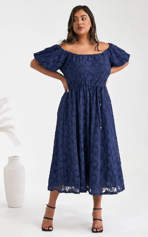 Lace Midi Dresses-Nara Midi Dress - Navy Lace