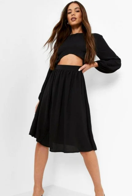 Cotton Winter Midi Dresses-Black Twist Cut Out Midi Skater Dress