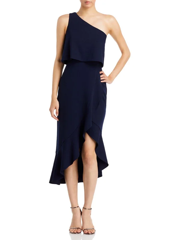 Cotton Sleeveless Midi Dresses-Womens Ruffled Asymmetric Midi Dress