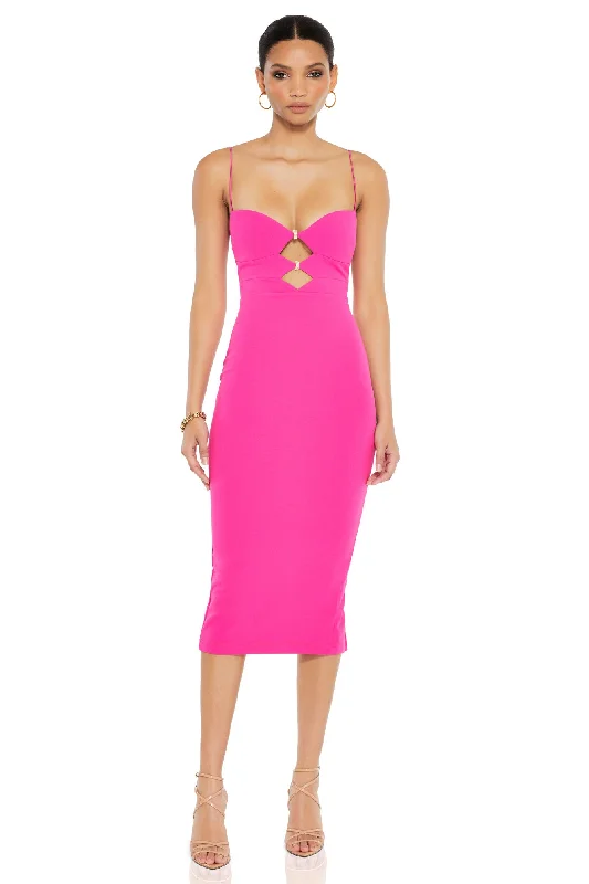 Purple Boho Midi Dresses-Nookie Muse Midi Dress - Neon Pink