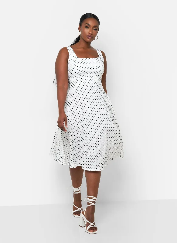 Polka Dot Formal Midi Dresses-Bailey Polka Dot Midi A Line Dress - White & Black