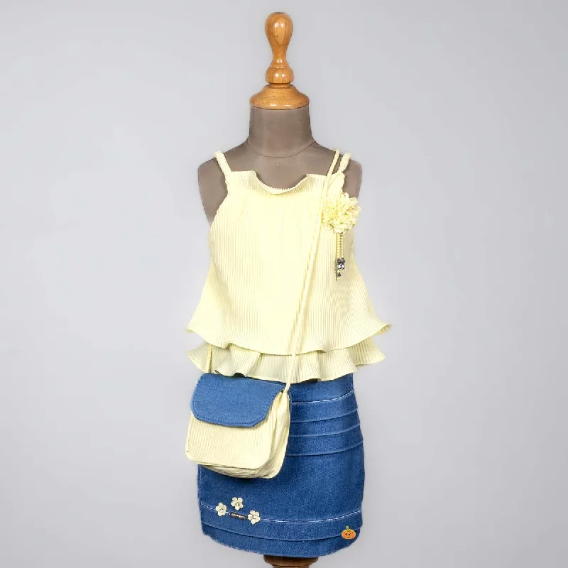 Grey Vintage Midi Dresses-Lemon Midi for Girls with Sling Bag