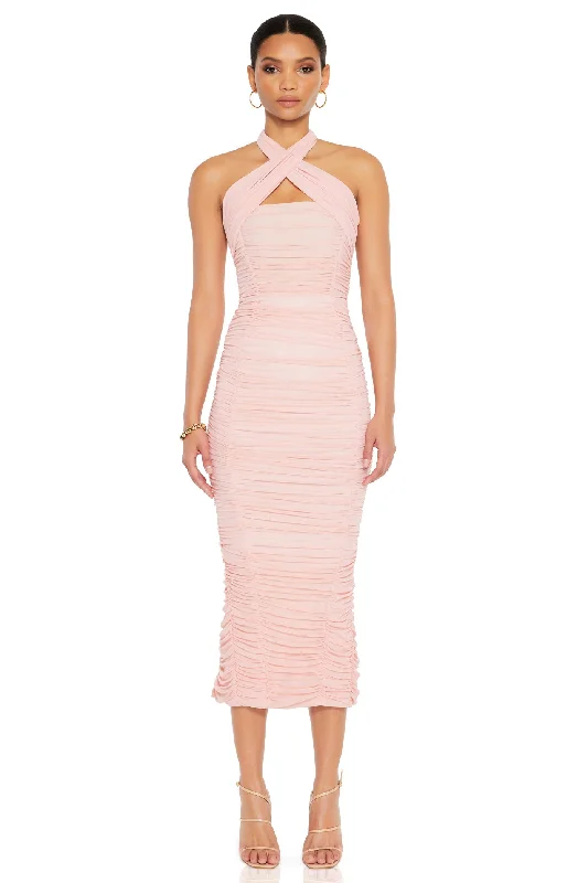 Leather Midi Dresses-Nookie Monroe Midi Dress - Baby Pink