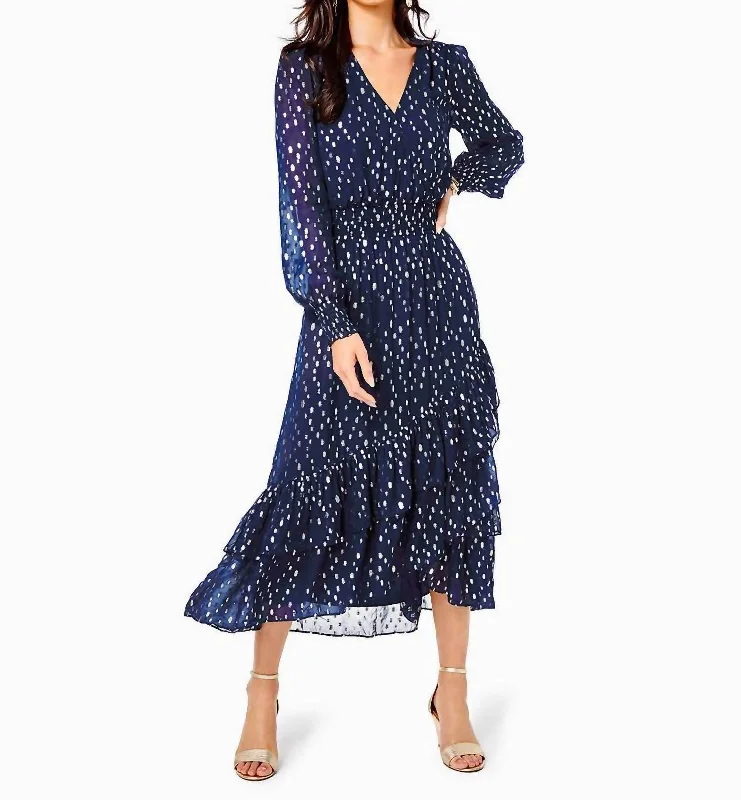 Work Mesh Midi Dresses-Cristiana Midi Dress in Low Tide Navy