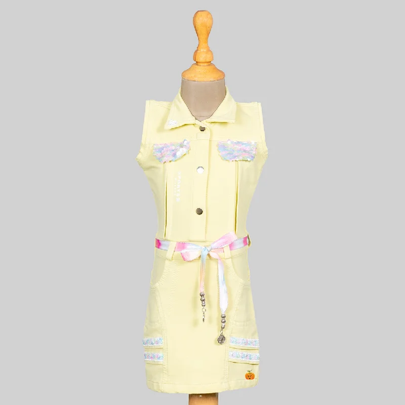 Designer Casual Midi Dresses-Lemon Collar Girls Midi