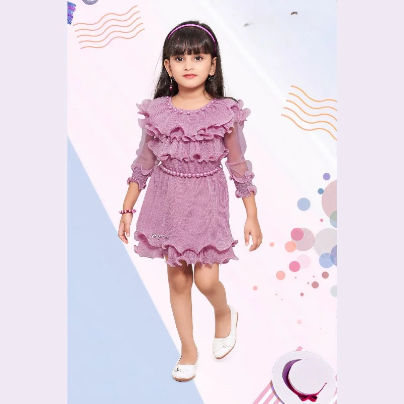 Green Beach Midi Dresses-Purple & Mustard Frill Midi Dress for Girls