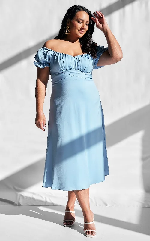 Blue Midi Dresses-Jolene Midi Dress - Dusty Blue