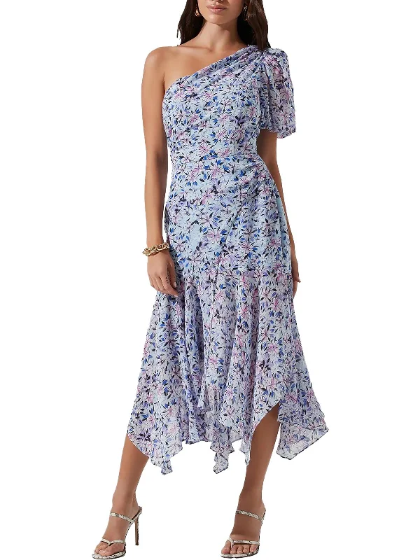 Halter Winter Midi Dresses-Santorini Womens Floral Calf Midi Dress