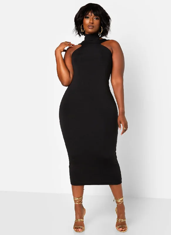 One Shoulder Midi Dresses-Poise Cotton Midi Bodycon Dress