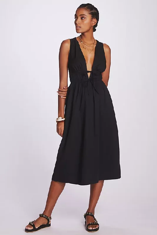 Black Work Midi Dresses-Faithfull Deep-V Midi Dress