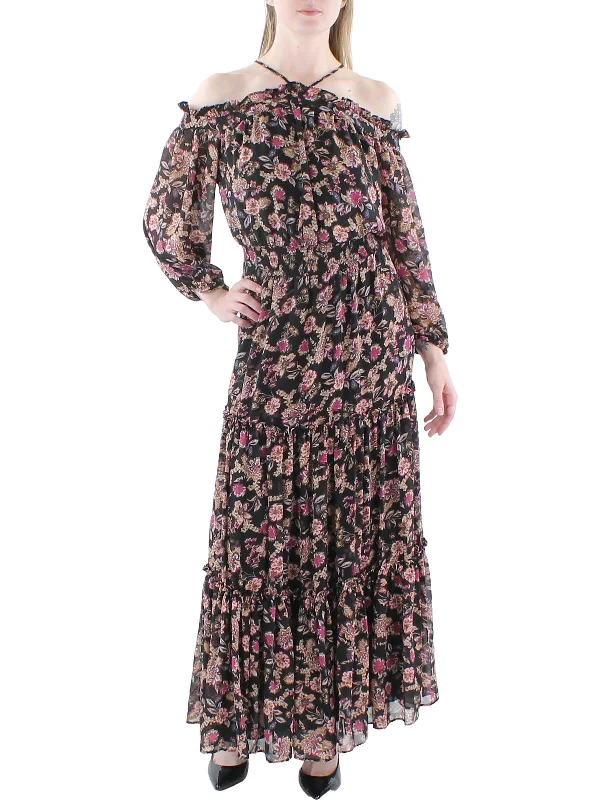 Floral Formal Midi Dresses-Womens Floral Smocked Midi Dress