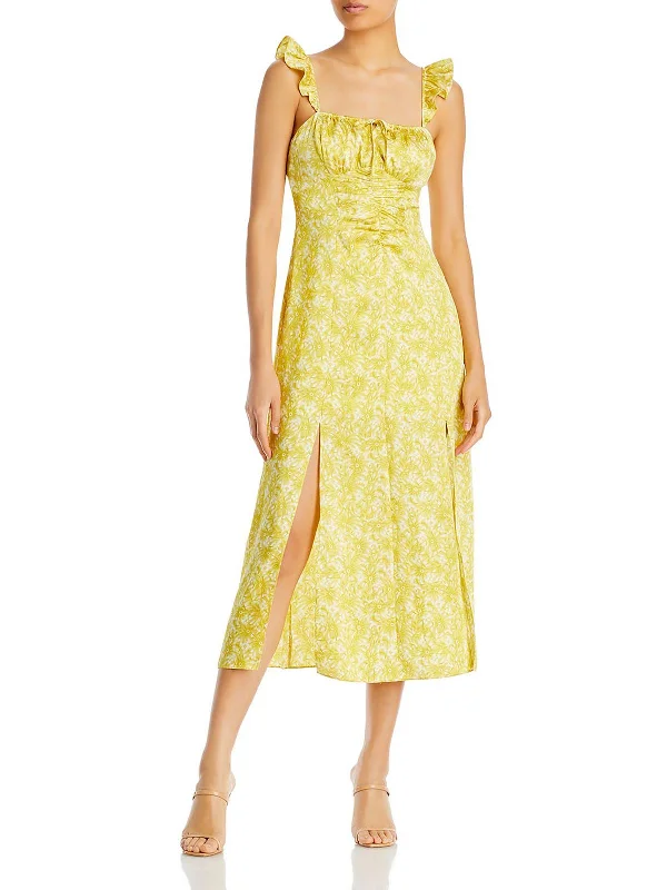 Embroidered Summer Midi Dresses-Milicent Womens Floral Printed Mid Calf Midi Dress