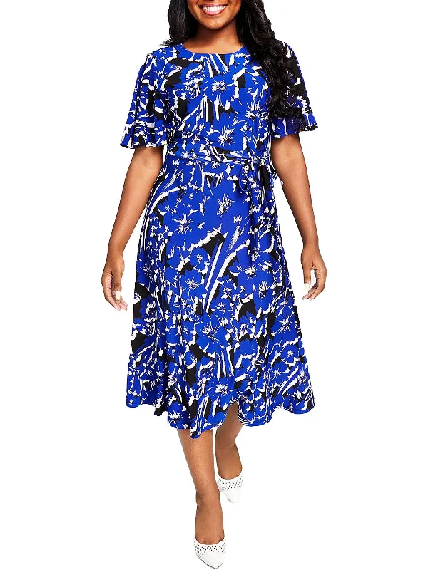 Denim Work Midi Dresses-Womens Floral Midi Sheath Dress