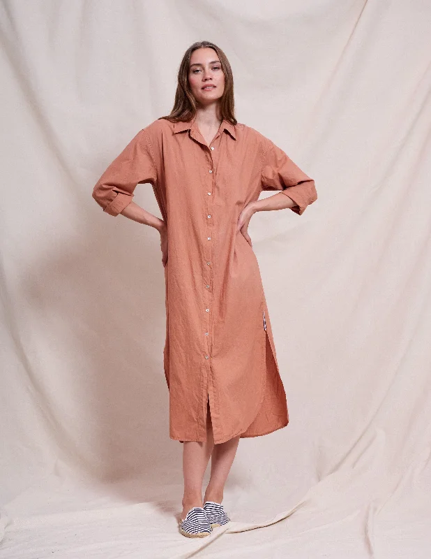 Teens Work Midi Dresses-Sundry Midi Easy Shirt Dress in Vintage Rust