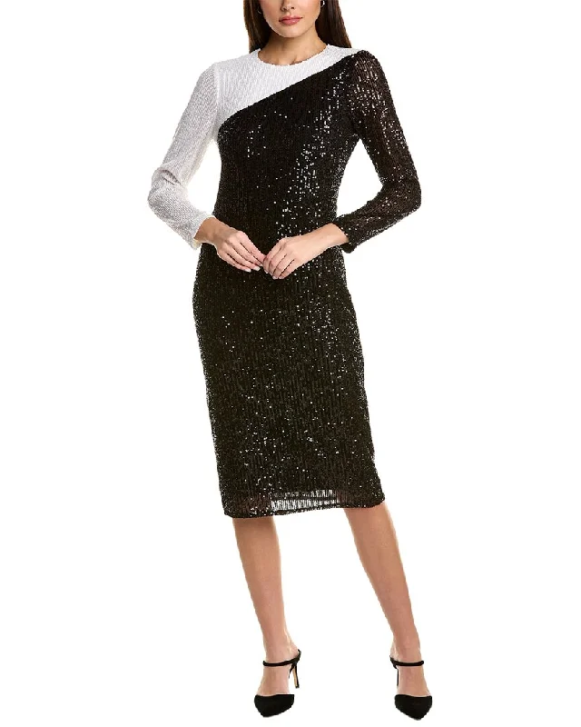 Animal Print Midi Dresses-Anne Klein Colorblock Sequin Midi Dress