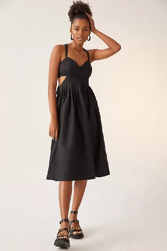 Cotton Beach Midi Dresses-Lowry Black Bow-Back Midi Dress