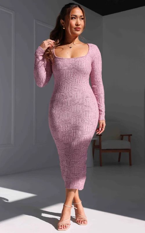 Denim Midi Dresses-Miya Knit Midi Dress - Pink Marle