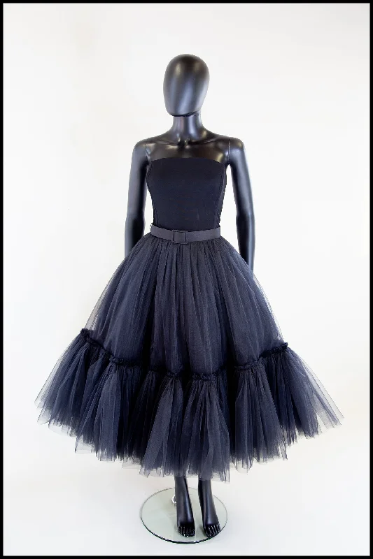 Denim Formal Midi Dresses-Ballerina - Black Tulle Tiered Midi Dress