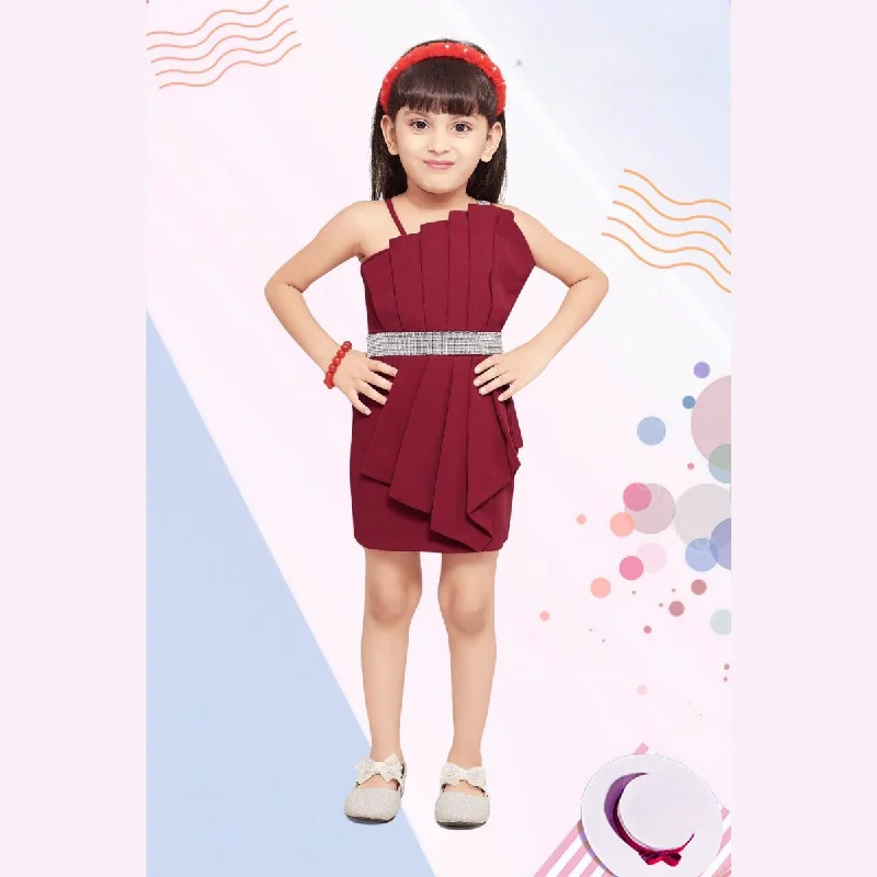 Backless Work Midi Dresses-Maroon Pleated Midi for Girls