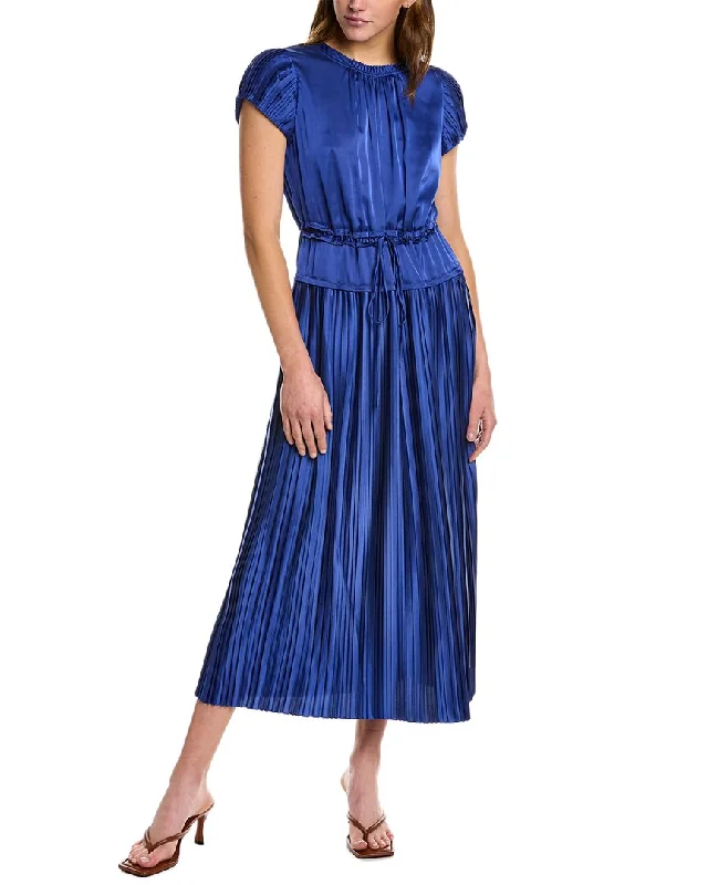 Strapless Party Midi Dresses-Rebecca Taylor Pleated Sleeve Midi Dress