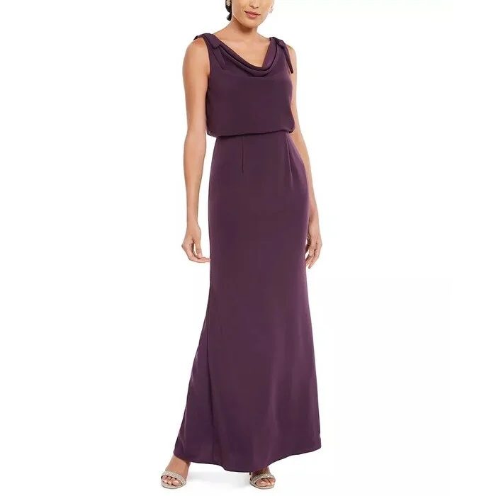 One Shoulder Short Evening Dress-Adrianna Papell Women's Blouson Cowlneck Gown Purple Size 16