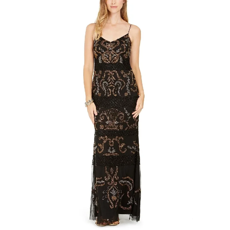 Boho Petite Evening Dress-Adrianna Papell Women's Embellished Gown Black Size 6