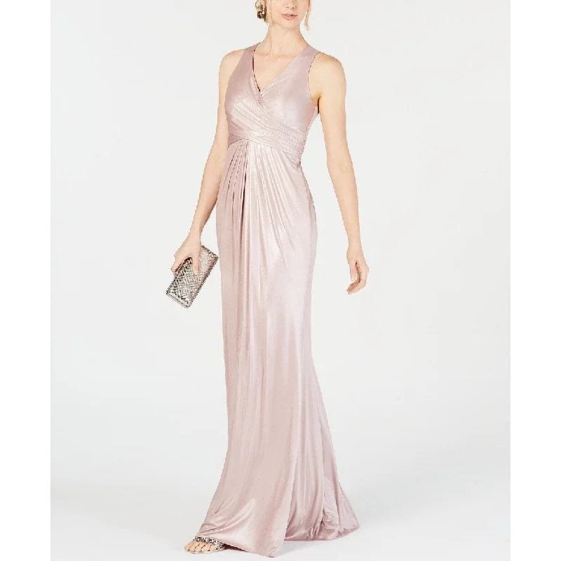 Ruffle Maxi Evening Dress-Adrianna Papell Women's Metallic Mermaid Gown Pink Size 6