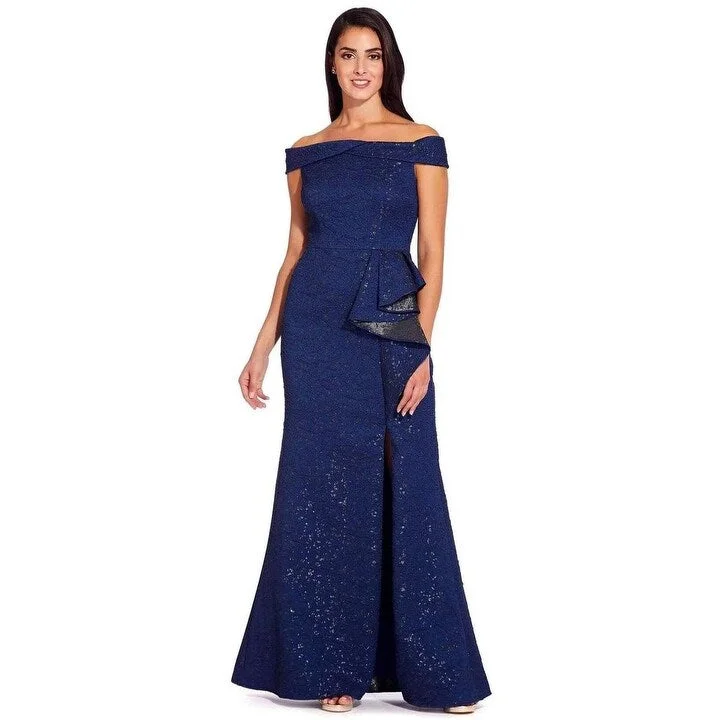 Maternity Evening Dress-Adrianna Papell Women's Off The Shoulder Gown Navy Size 8