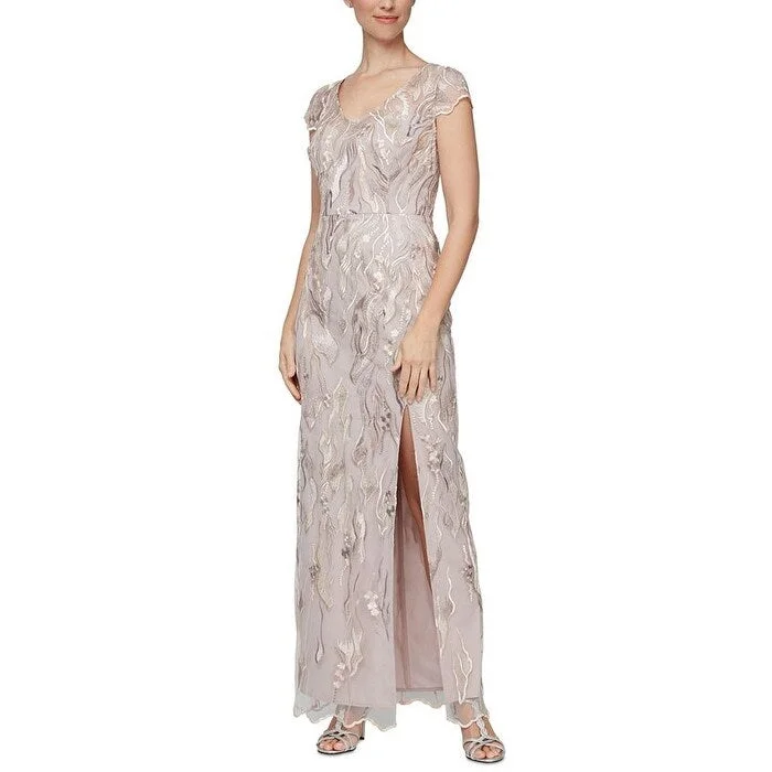 Sequin Boho Evening Dress-Alex & Eve Women's Embroidered Column Gown Pink Size 12