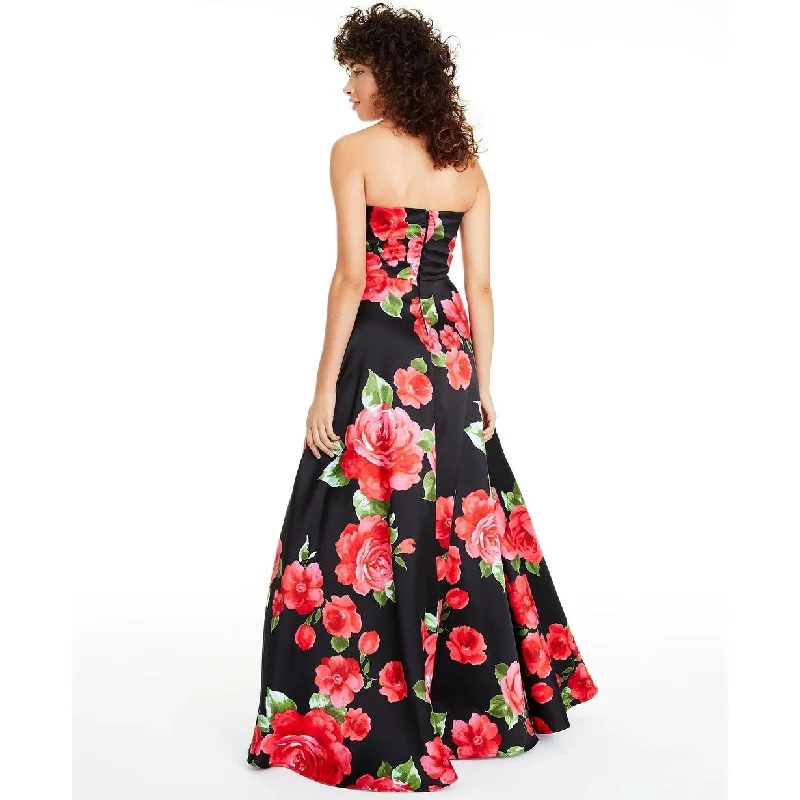 Sexy Velvet Evening Dress-B Darlin Juniors' Strapless Floral-Print Gown Charcoal Size 0