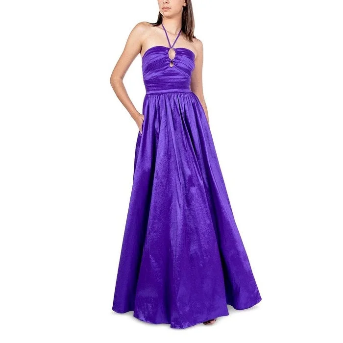 Elegant Halter Evening Dress-B Darlin Women's Halter Tie Taffeta Gown Purple Size 9-10