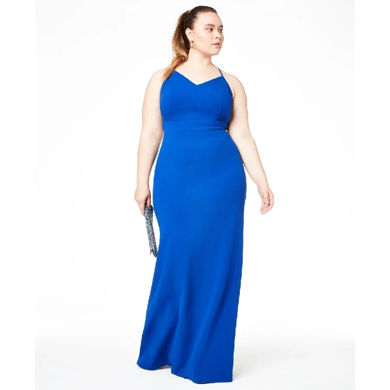 Purple Short Evening Dress-B Darlin Women's Trendy Plus Size Lace-Back Gown Med Blue Size 20