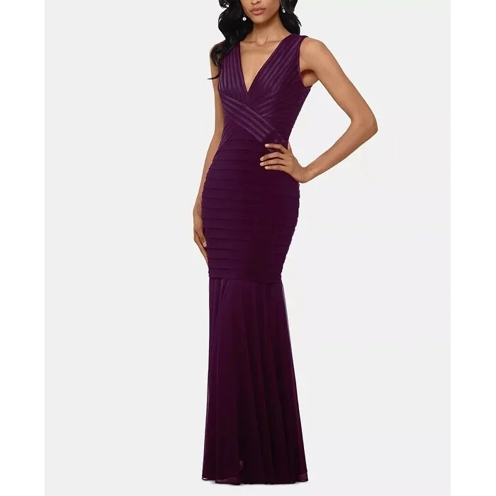 Sleeveless Silk Evening Dress-Betsy & Adam Women's Bandage Gown Dark Purple Size 1