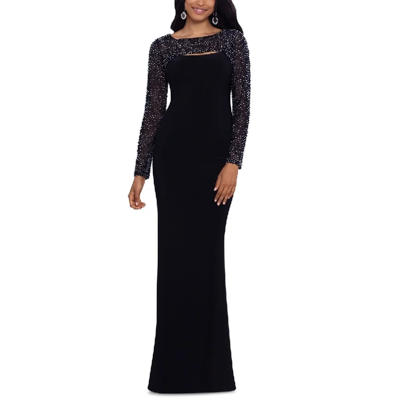 Boho Strapless Evening Dress-Betsy & Adam Women's Embellished Cutout Gown Black Size 6Petite - 6P