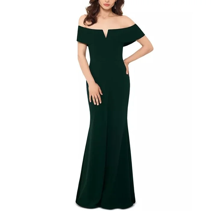 Embroidered Maxi Evening Dress-Betsy & Adam Women's Off The Shoulder Gown Green Size 10 Petite - 10 Petite