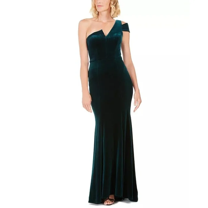 Women Gold Evening Dress-Betsy & Adam Women's Petite Velvet Gown Dark Green Size 1